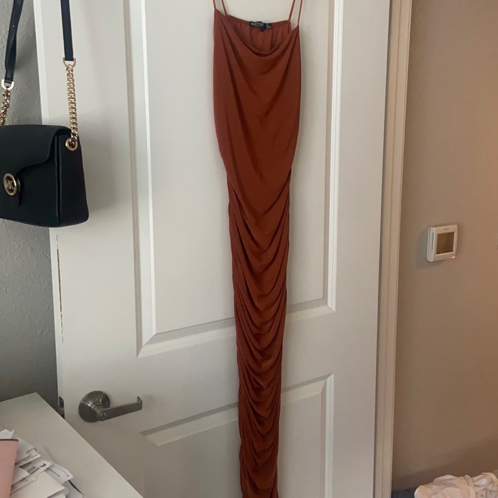 Nasty gal ruche maxi dress in cinnamon - size 4
